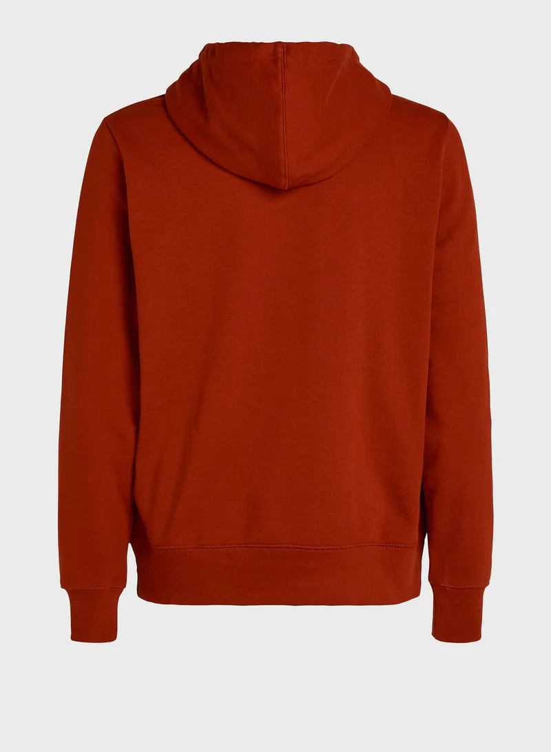 TOMMY HILFIGER Logo Striped Terry Drawstring Hoodie