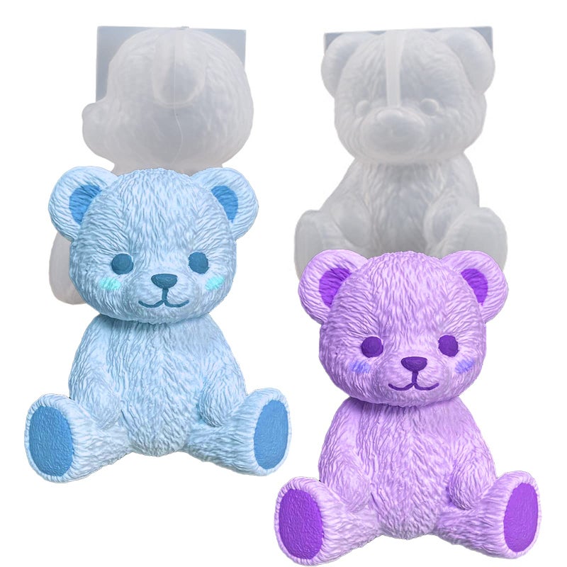 Japleed 2Pcs Bear Silicone Resin Molds 3D Bear Resin Candle Soap Molds for Cute Animal Epoxy Resin Casting Fondant Chocolate Cake Decoration DIY Supplies