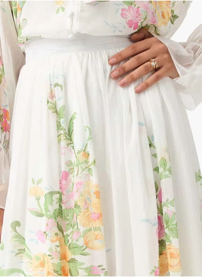 2Xtremz 2Xtremz Floral Print A-line Maxi Skirt with Semi-Elasticated Waistband