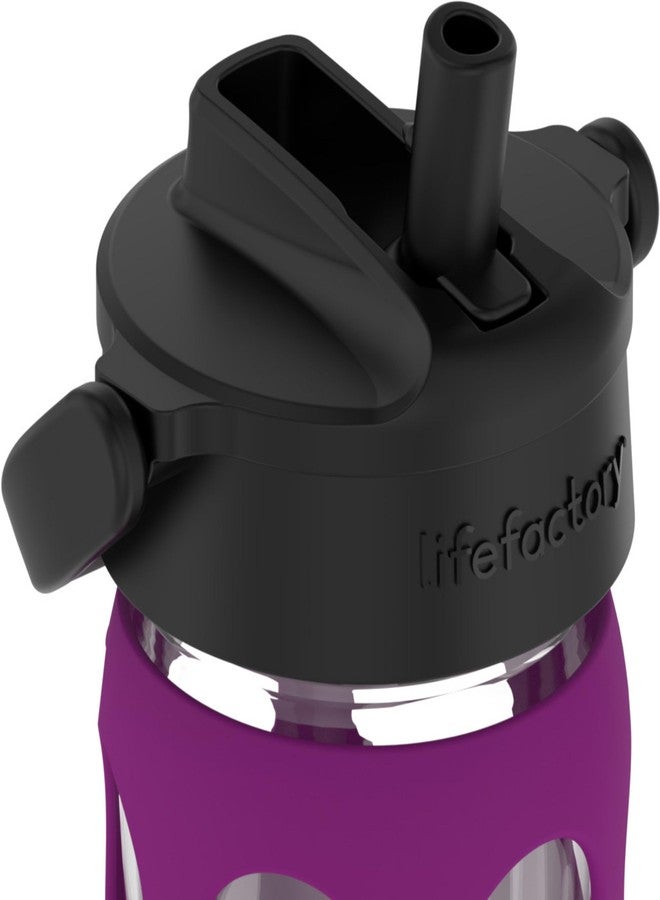 Lifefactory 16-Ounce Glass Water Bottle with Pivot Straw Cap and Protective Silicone Sleeve, Plum - Image 3