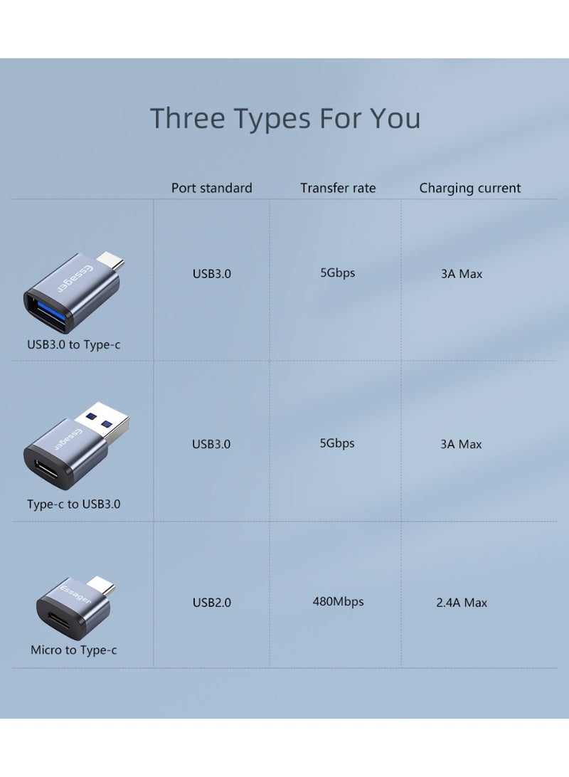 ايساجر محول OTG من Essager USB-C أنثى إلى USB-A 3.0 ذكر - شحن ونقل بيانات 3 أمبير - غلاف من الألومنيوم - لمحركات أقراص فلاش والهواتف الذكية والأجهزة اللوحية - رمادي - Image 2