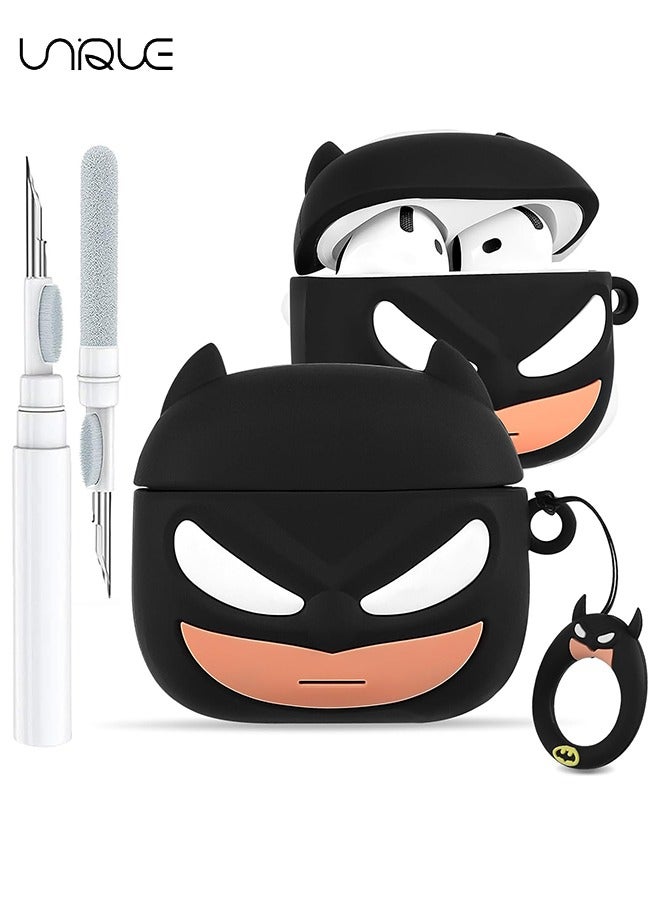Unique For AirPods 4 Headphone Case - Funny 3D Soft Silicone Case Case with Key Chain and Cleaner Kit for Female Girls Teen Characters Fun Fashion Design Case for Airpods 4 - Black  - Image 1