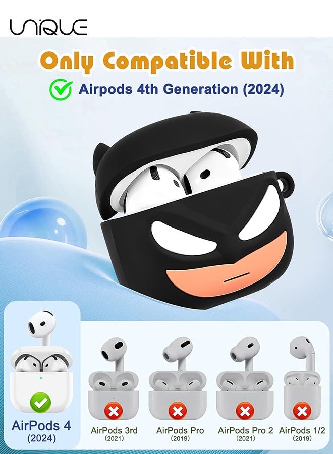 Unique For AirPods 4 Headphone Case - Funny 3D Soft Silicone Case Case with Key Chain and Cleaner Kit for Female Girls Teen Characters Fun Fashion Design Case for Airpods 4 - Black  - Image 2