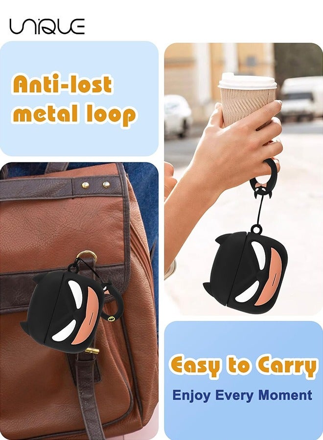 Unique For AirPods 4 Headphone Case - Funny 3D Soft Silicone Case Case with Key Chain and Cleaner Kit for Female Girls Teen Characters Fun Fashion Design Case for Airpods 4 - Black  - Image 5