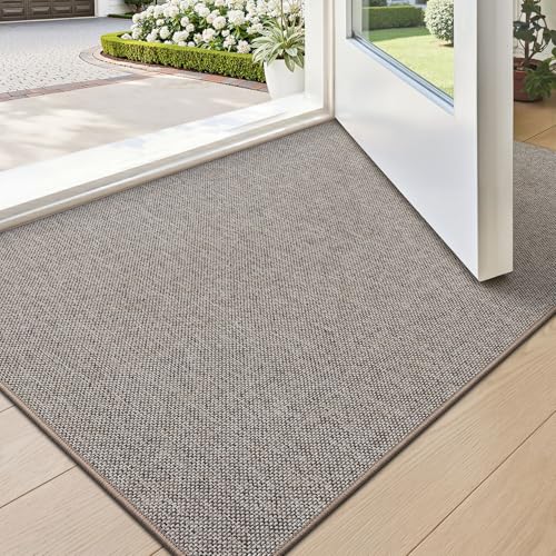 LUMI Ultra Thin Door Mat for Entryway 20x32 Low Profile Non Slip Rubber Backing Indoor Doormat Easy Clean Welcome Entrance Mat for Inside House Patio Khaki - Image 1