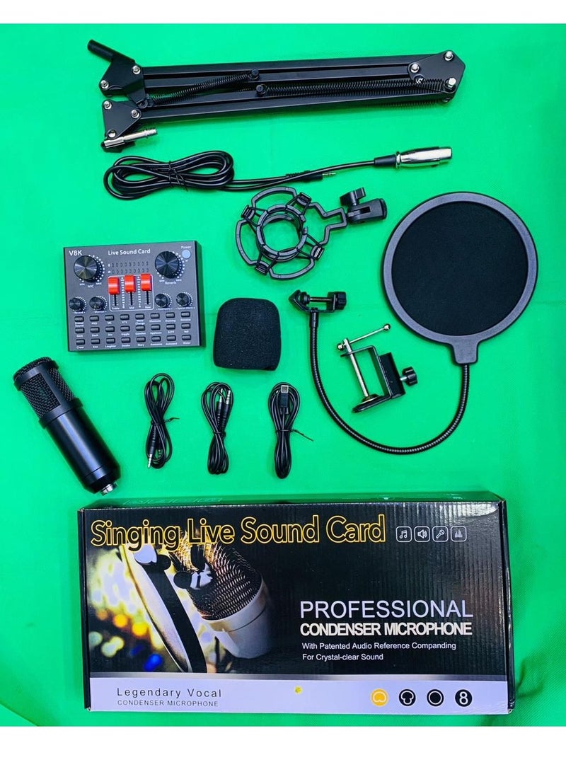 V8k External Live Sound Card Condenser Microphone Set Black - Image 1