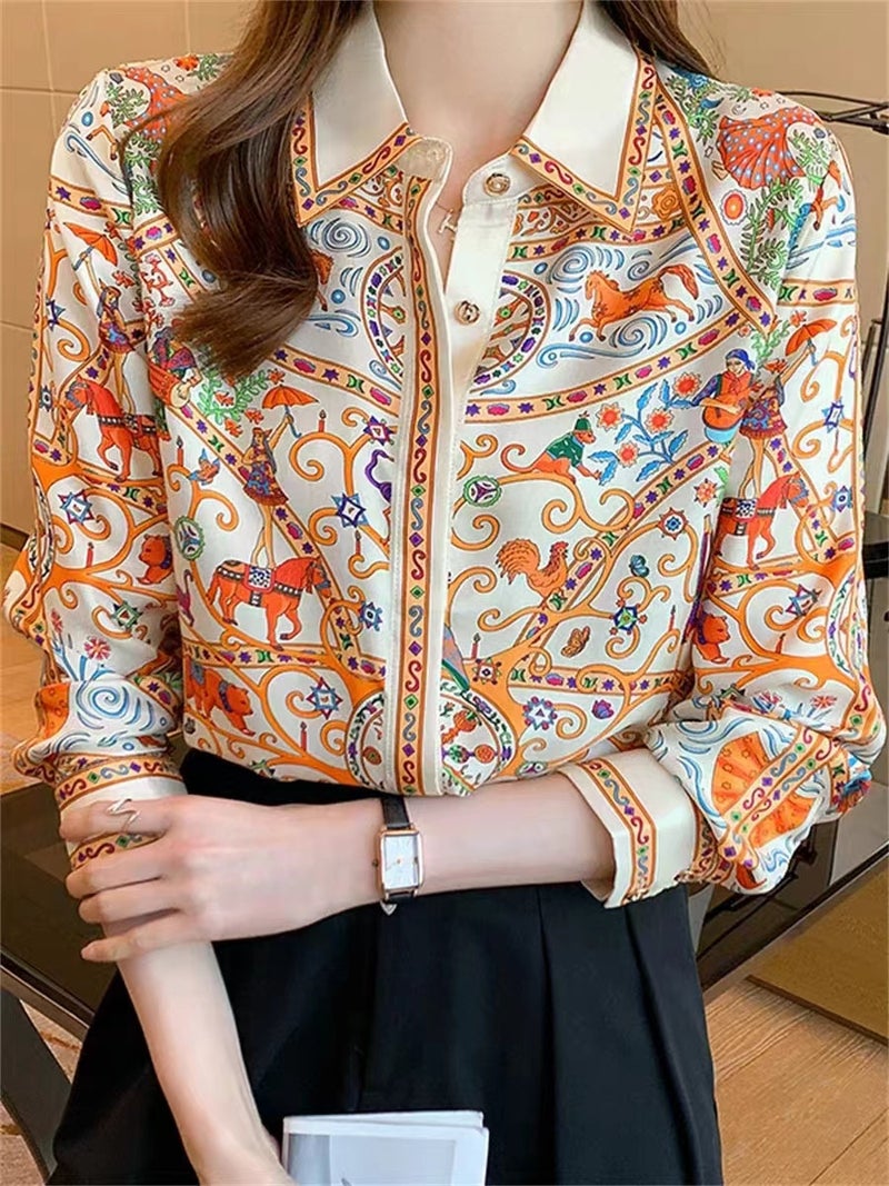 Trade Printed Shirts For Women, Southeast Asian Long-Sleeved Loose-Fitting Tops For Middle-Aged And Elderly People, Cardigans - Image 2
