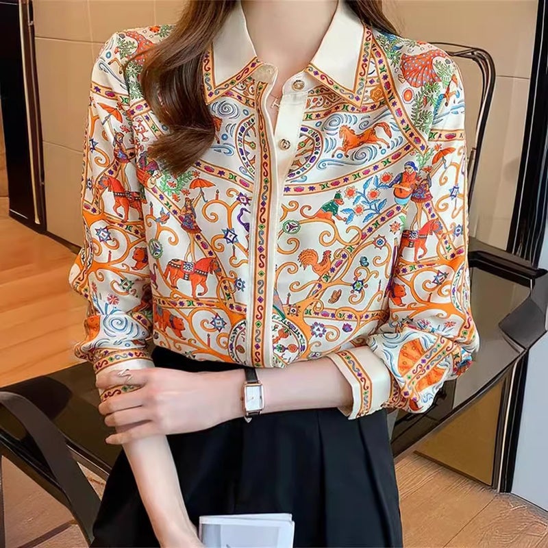 Trade Printed Shirts For Women, Southeast Asian Long-Sleeved Loose-Fitting Tops For Middle-Aged And Elderly People, Cardigans - Image 1