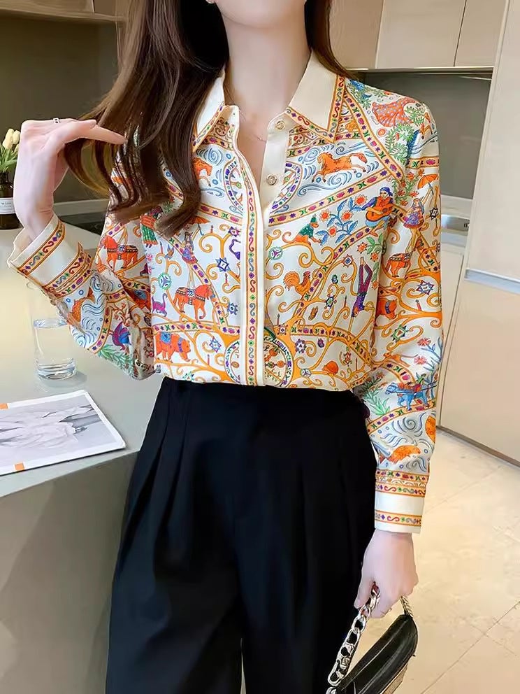 Trade Printed Shirts For Women, Southeast Asian Long-Sleeved Loose-Fitting Tops For Middle-Aged And Elderly People, Cardigans - Image 3