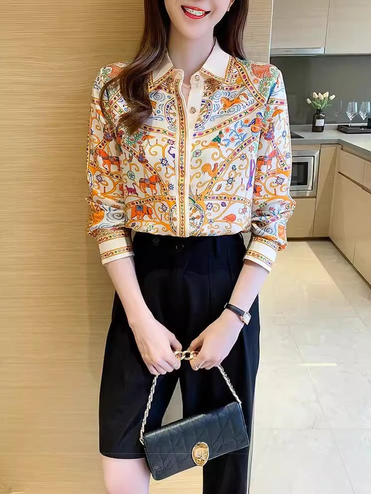 Trade Printed Shirts For Women, Southeast Asian Long-Sleeved Loose-Fitting Tops For Middle-Aged And Elderly People, Cardigans - Image 4