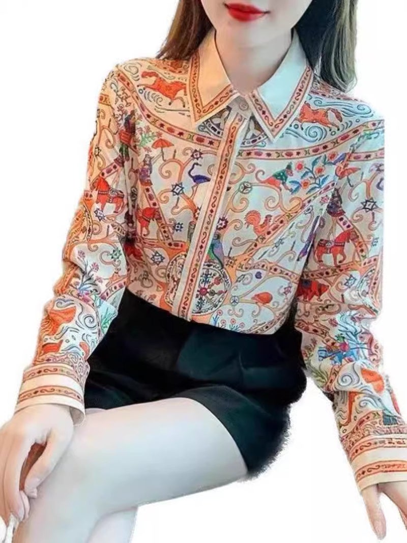 Trade Printed Shirts For Women, Southeast Asian Long-Sleeved Loose-Fitting Tops For Middle-Aged And Elderly People, Cardigans - Image 5