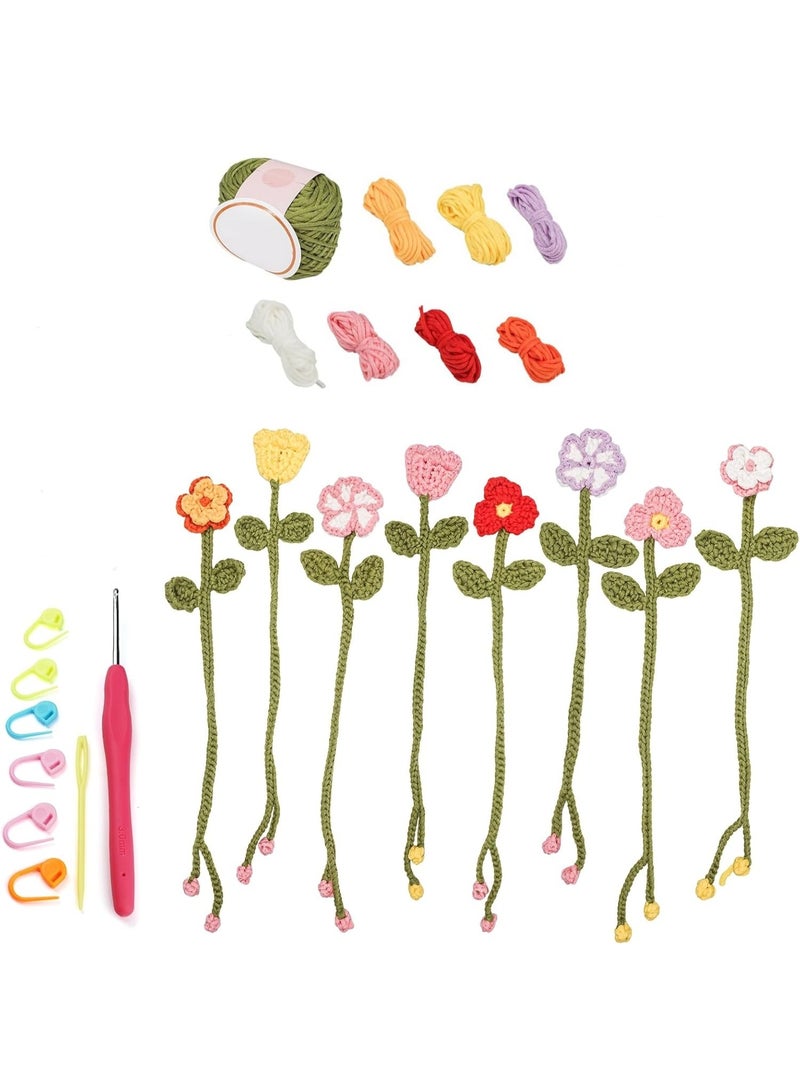 Crochet Kit for Beginners - 8 Flower Bookmarks Knitting Kit w/Step-by-Step Video Tutorials & Soft Yarn, Hook - Wobbles DIY Art Craft Kit for Adults Kids, Birthday Gifts for Women Girls Teen - Image 1
