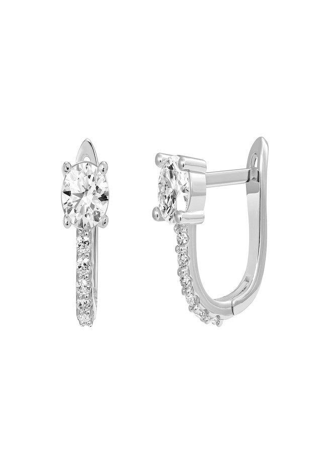 PAVOI 14K White Gold Plated Post Cubic Zirconia Cuff Earring Huggie Stud with Main Stone - Image 1