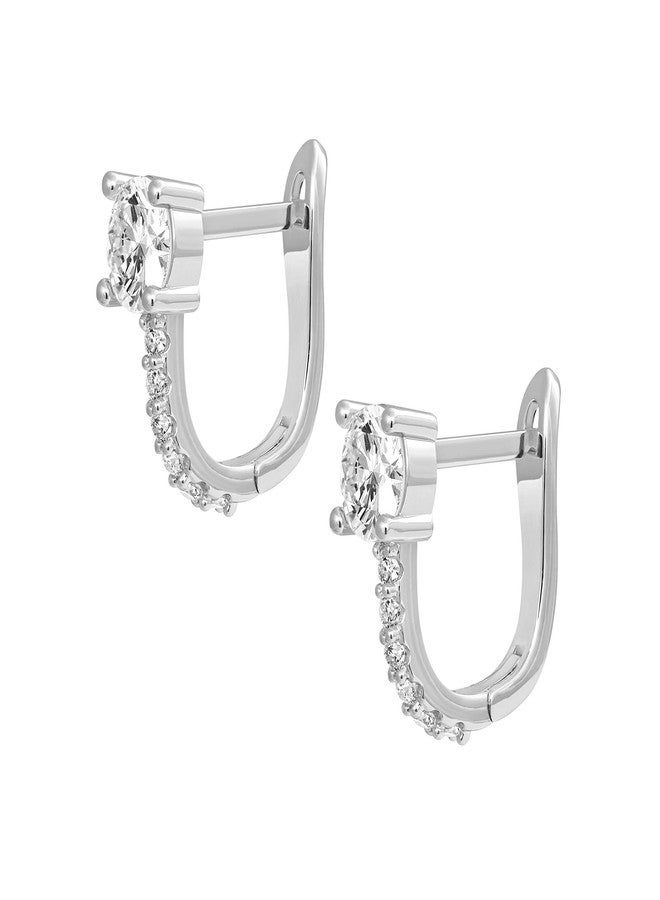 PAVOI 14K White Gold Plated Post Cubic Zirconia Cuff Earring Huggie Stud with Main Stone - Image 3