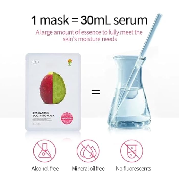 ELT Red Cactus Extract (5,000 ppm) (25 g / 0.88 oz) 10 EA Korean Face Masks, Brightening Mask, Anti-Aging Wrinkle Fighting, Deep Collagen Mask, Korean Skin care - Image 2
