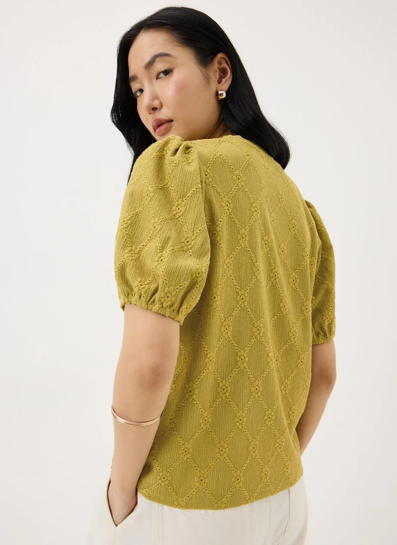 Matalan Green Olive Textured Puff Sleeve Top for Women | Best Price UAE