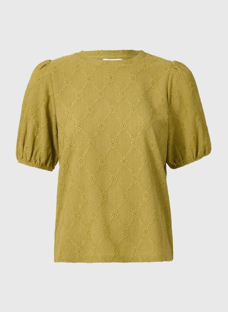 Matalan Green Olive Textured Puff Sleeve Top for Women | Best Price UAE