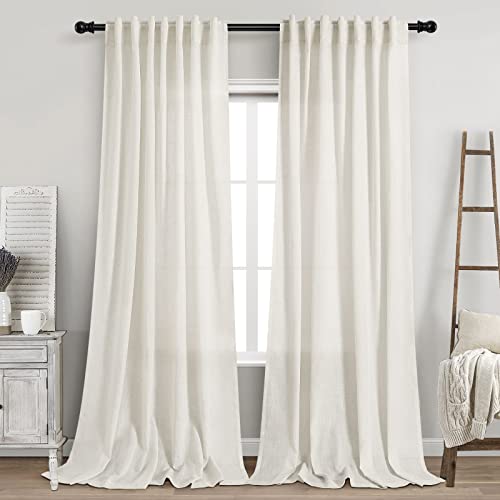 Nanspring 2 Panels Set Cream Linen Curtains 108 inches Long for Living Room Extra Long Back Tab Curtains Neutral Farmhouse Light Filtering Semi Sheer Linen Drapes Ceiling to Floor for Large Window Ivory 9 FT - Image 1