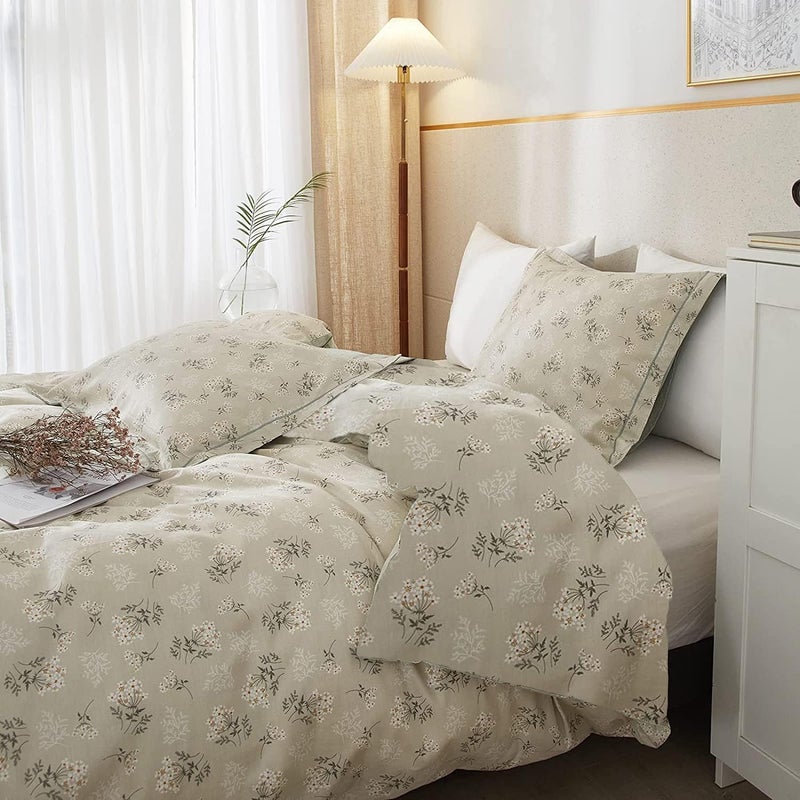 LifeTB Vintage Boho Floral Comforter Set Queen - Soft Fluffy Beige Bedding With 2 Pillowcases, Garden Style Flower Botanical for All Seasons - Image 3