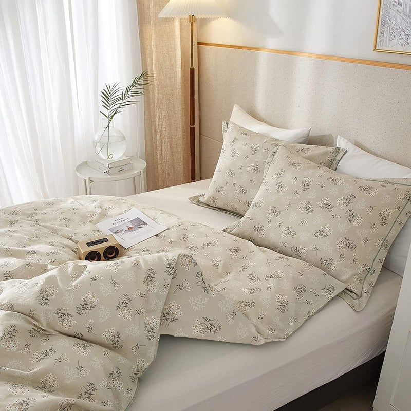 LifeTB Vintage Boho Floral Comforter Set Queen - Soft Fluffy Beige Bedding With 2 Pillowcases, Garden Style Flower Botanical for All Seasons - Image 5