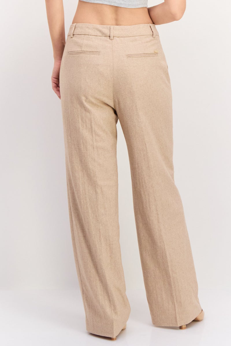 Scotch & Soda Women Regular Fit Solid Wide Leg Pants, Tan - Image 4
