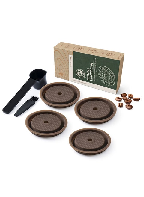Reusable Coffee Capsule Lid for Original Vertuoline & Vertuo CapsulesPods, Food Grade Silicone Cap for Refillable Nespresso Vertuo Capsule with Scoop and Brush, 4 PCS