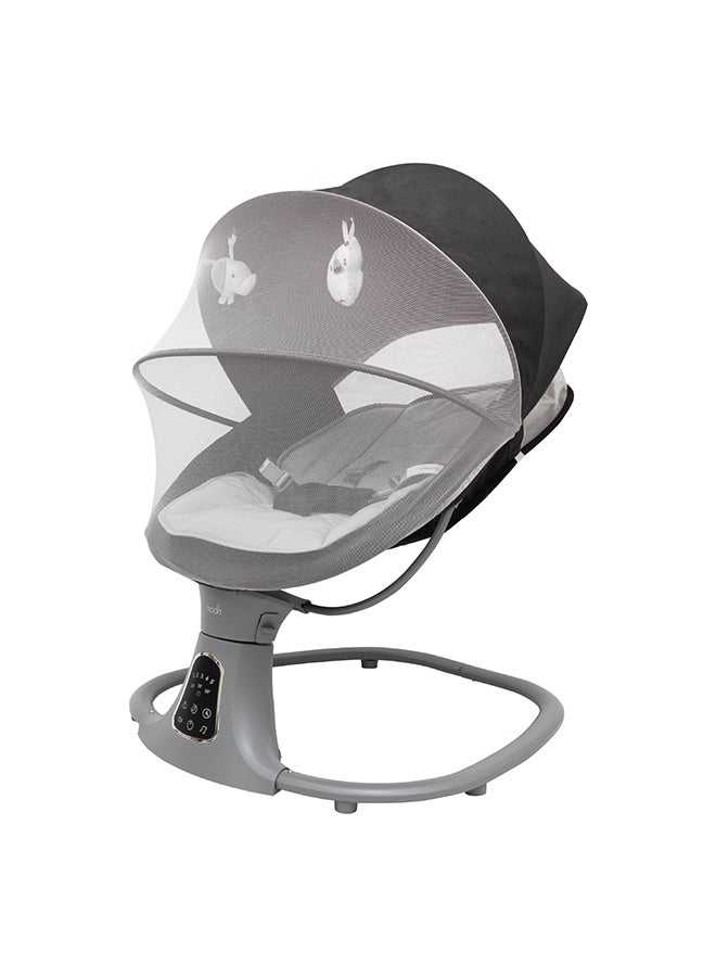 Moon Koze Baby Swing. 0m+, Holds upto 9kg. Gentle Swaying Motion. In Built Music System. Flexible Speed and Timer Settings. With Remote Control and Mosquito Net. Motion Sensor. 5 Point Harness - Grey - Image 1