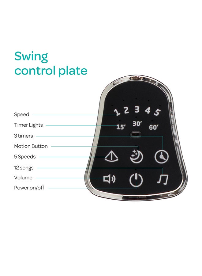 Moon Koze Baby Swing. 0m+, Holds upto 9kg. Gentle Swaying Motion. In Built Music System. Flexible Speed and Timer Settings. With Remote Control and Mosquito Net. Motion Sensor. 5 Point Harness - Grey - Image 3