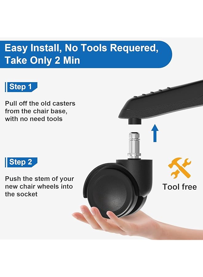 erorex Office Chair Wheels Replacement 5 Pcs 2 Inch Office Chair Casters Heavy Duty Computer Desk Chair Wheel Safe Mute Rotating Rubber Wheels For Wood Floors And Carpet Universal Size Fits 99 Percent - Image 4