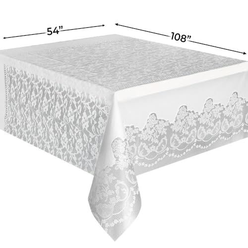 Unique White Lace Rectangular Plastic Table Cover - 54" x 108" (1 Count) - Premium Quality, Reusable, Waterproof, Elegant & Chic Design - Perfect For Parties, Weddings & Banquets - Image 3
