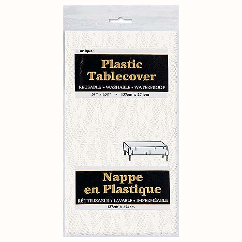 Unique White Lace Rectangular Plastic Table Cover - 54" x 108" (1 Count) - Premium Quality, Reusable, Waterproof, Elegant & Chic Design - Perfect For Parties, Weddings & Banquets - Image 2