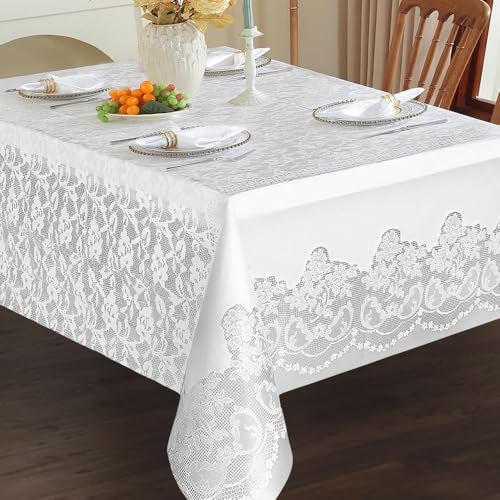 Unique White Lace Rectangular Plastic Table Cover - 54" x 108" (1 Count) - Premium Quality, Reusable, Waterproof, Elegant & Chic Design - Perfect For Parties, Weddings & Banquets - Image 4