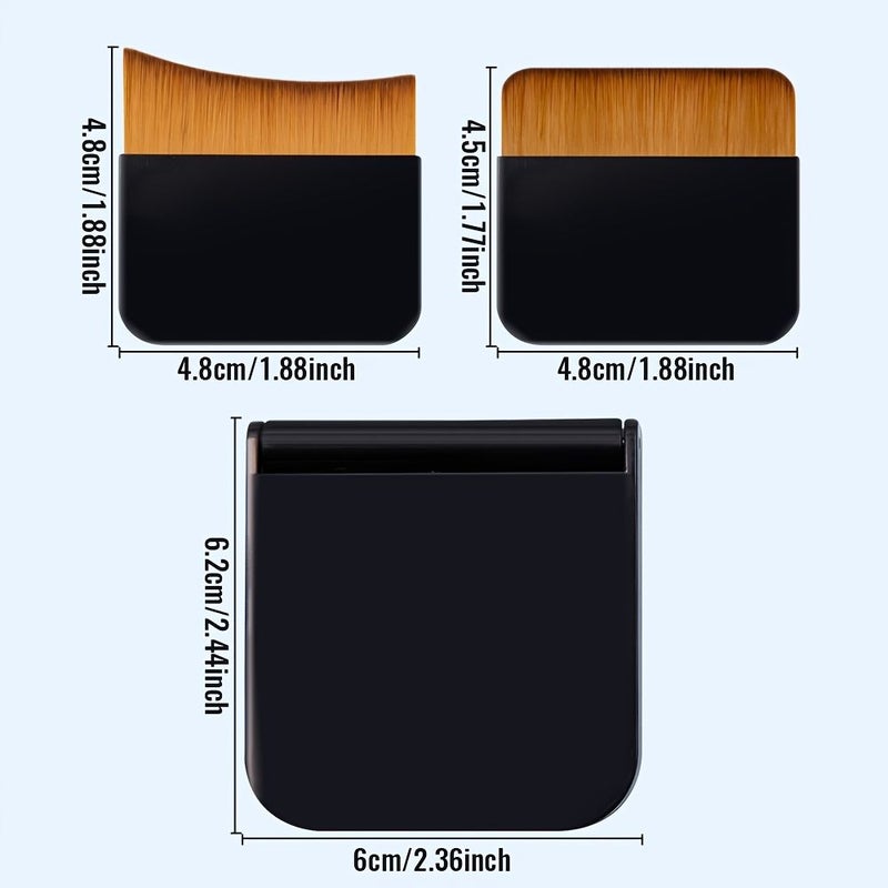 2 Black Flat Head Foundation Makeup Brushes Set Portable Replaceable Handle Mirror Travel Kit For Liquid Concealer - Image 4