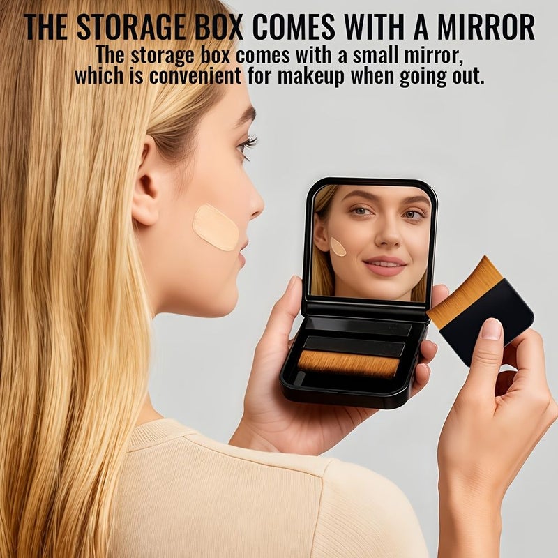 2 Black Flat Head Foundation Makeup Brushes Set Portable Replaceable Handle Mirror Travel Kit For Liquid Concealer - Image 5