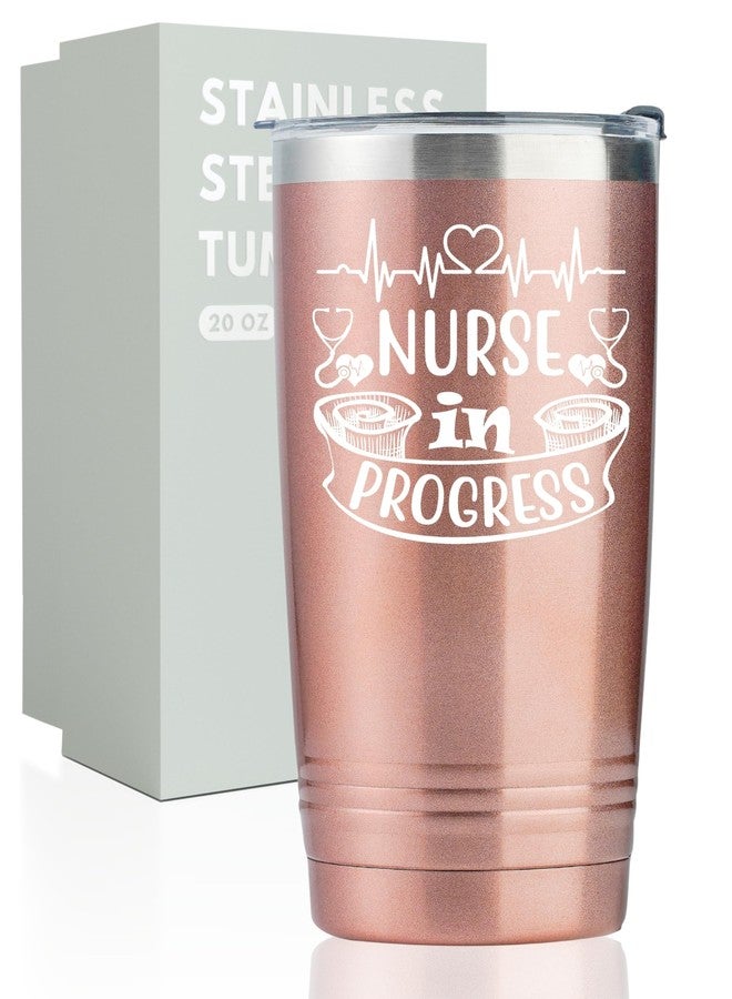 Onebttl Nursing School Student Gifts Tumbler for Women Men, Nurse Medical School Student Gifts, 20oz Stainless Steel Cup with Lid Straw for Christmas, Birthday - Rose Gold Nurse in Progress - Image 1