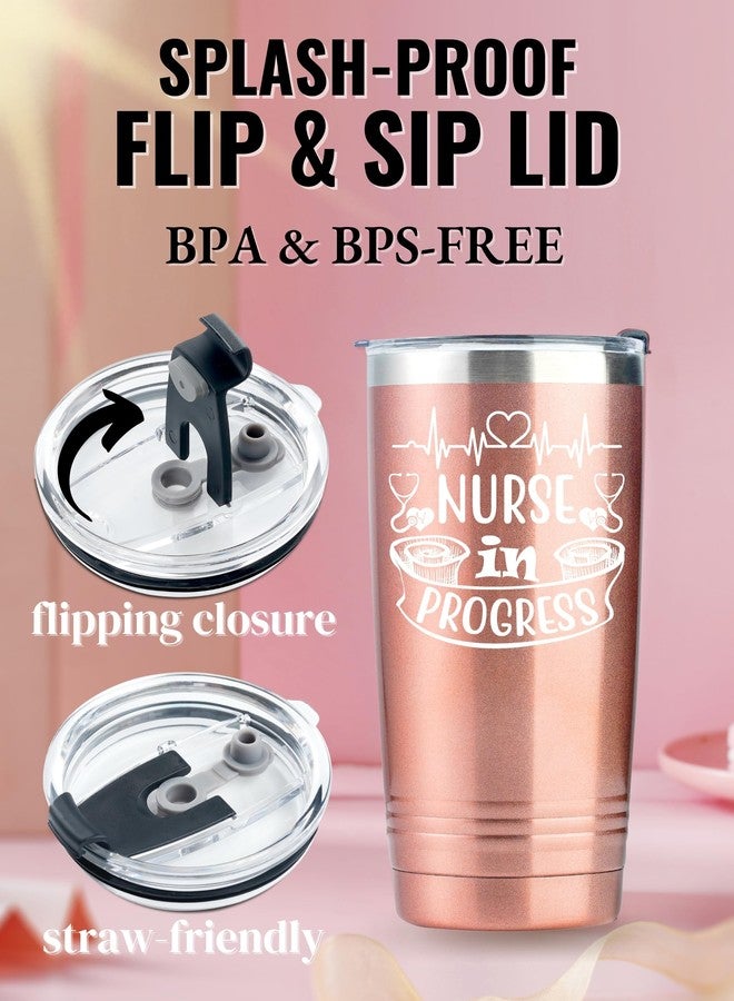 Onebttl Nursing School Student Gifts Tumbler for Women Men, Nurse Medical School Student Gifts, 20oz Stainless Steel Cup with Lid Straw for Christmas, Birthday - Rose Gold Nurse in Progress - Image 4
