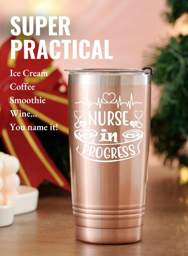 Onebttl Nursing School Student Gifts Tumbler for Women Men, Nurse Medical School Student Gifts, 20oz Stainless Steel Cup with Lid Straw for Christmas, Birthday - Rose Gold Nurse in Progress - Image 2