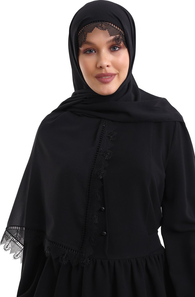 İhvan Online Needle Embroidered Lace Scarf Demor Mevlüt Scarf Black  - Image 1