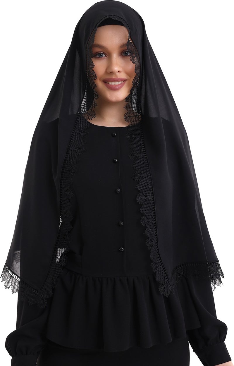 İhvan Online Needle Embroidered Lace Scarf Demor Mevlüt Scarf Black  - Image 3