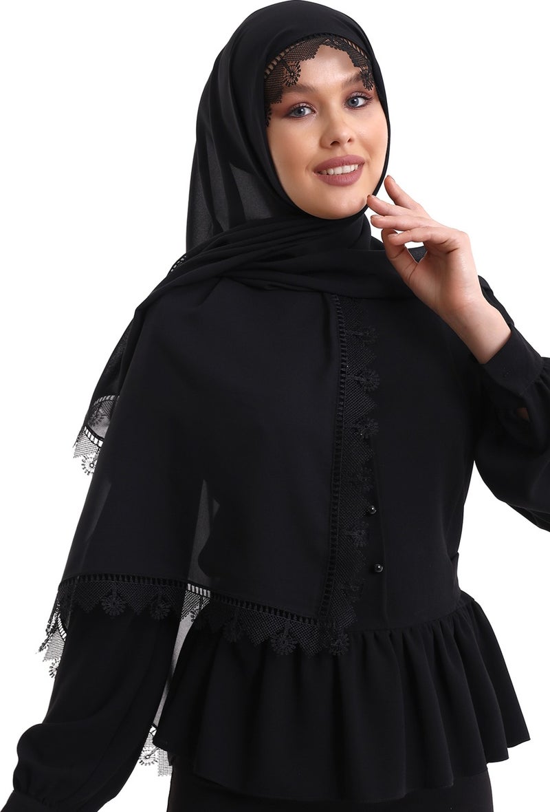 İhvan Online Needle Embroidered Lace Scarf Demor Mevlüt Scarf Black  - Image 2