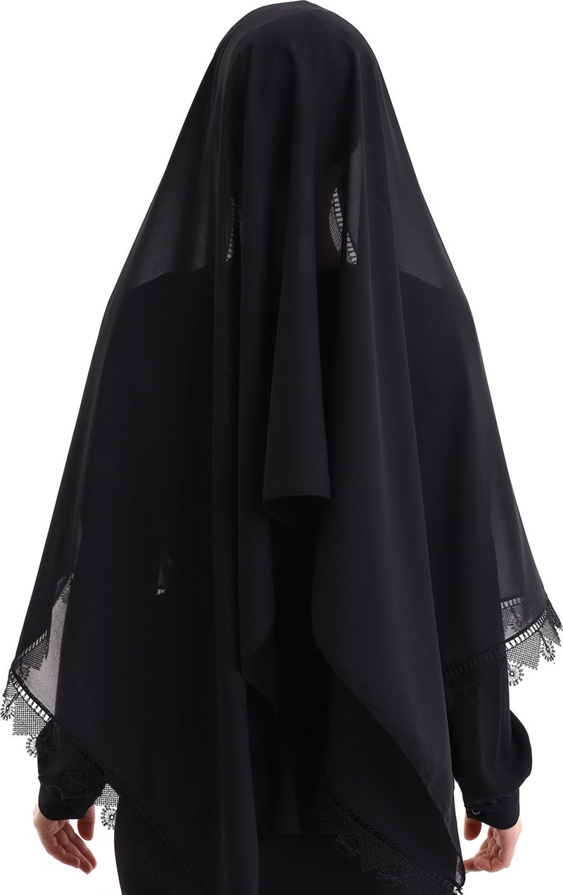İhvan Online Needle Embroidered Lace Scarf Demor Mevlüt Scarf Black  - Image 4