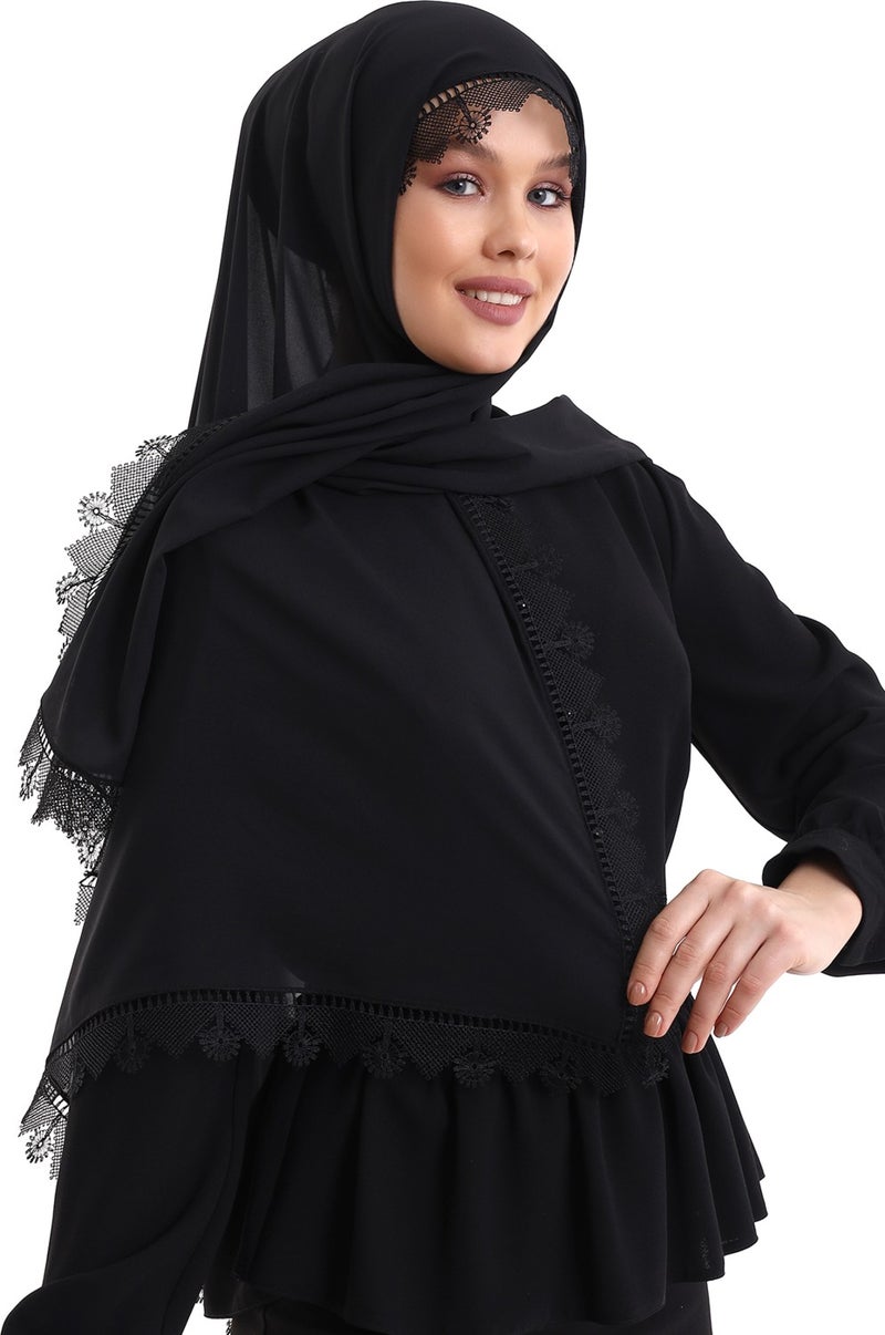İhvan Online Needle Embroidered Lace Scarf Demor Mevlüt Scarf Black  - Image 5