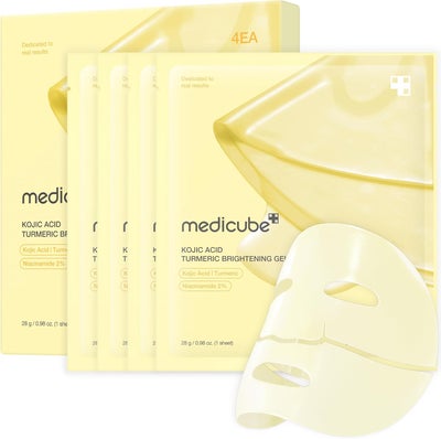 Medicube Kojic Acid Turmeric Brightening Gold Jelly Gel Mask (4EA), Overnight Face Mask with Niacinamide for Radiant Glass Skin, Firming & Hydrating Color