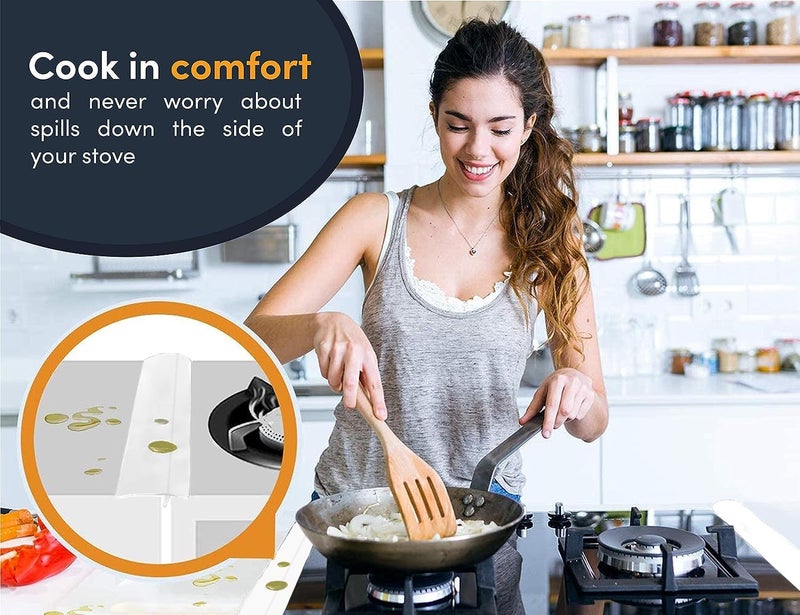 Linda's Essentials أغطية فجوة الموقد من السيليكون من Linda’s Essentials (عبوة من 2 قطعة)، حشوة فجوة الفرن المقاومة للحرارة، تسد الفجوات بين سطح الموقد والمنضدة، واقي فجوة الموقد سهل التنظيف (30 بوصة، أبيض) - Image 3