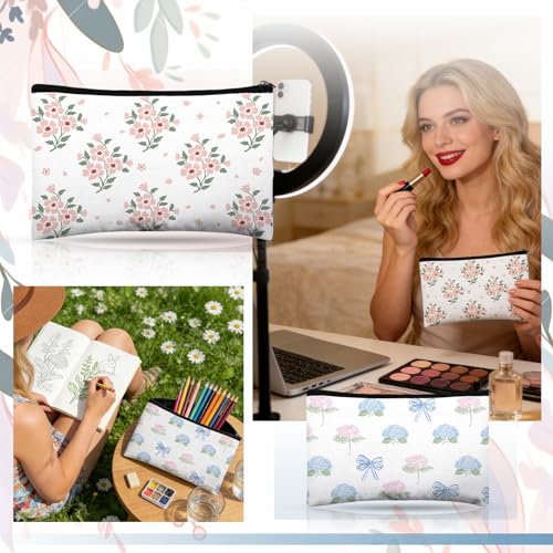 Stuffygreenus 16 Pcs Grandmillennial Cosmetic Bags Bulk for Women Blue and White Floral Makeup Bags Chinoiserie Canvas Travel Zipper Pouches Toiletry Bag for Girls Bridesmaids Wedding Supplies - Image 4