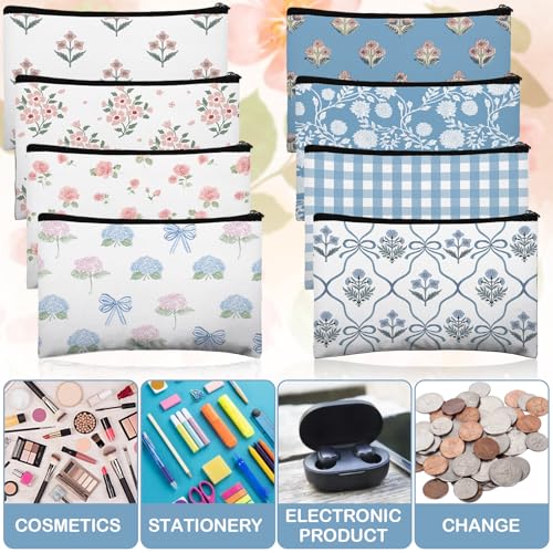 Stuffygreenus 16 Pcs Grandmillennial Cosmetic Bags Bulk for Women Blue and White Floral Makeup Bags Chinoiserie Canvas Travel Zipper Pouches Toiletry Bag for Girls Bridesmaids Wedding Supplies - Image 3