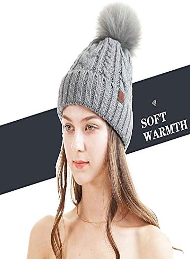 V3E قبعة شتوية للفتيات V3E، قبعة تزلج ناعمة محبوكة مبطنة بالفليس دافئة مع بوم بوم (رمادي) - Image 4