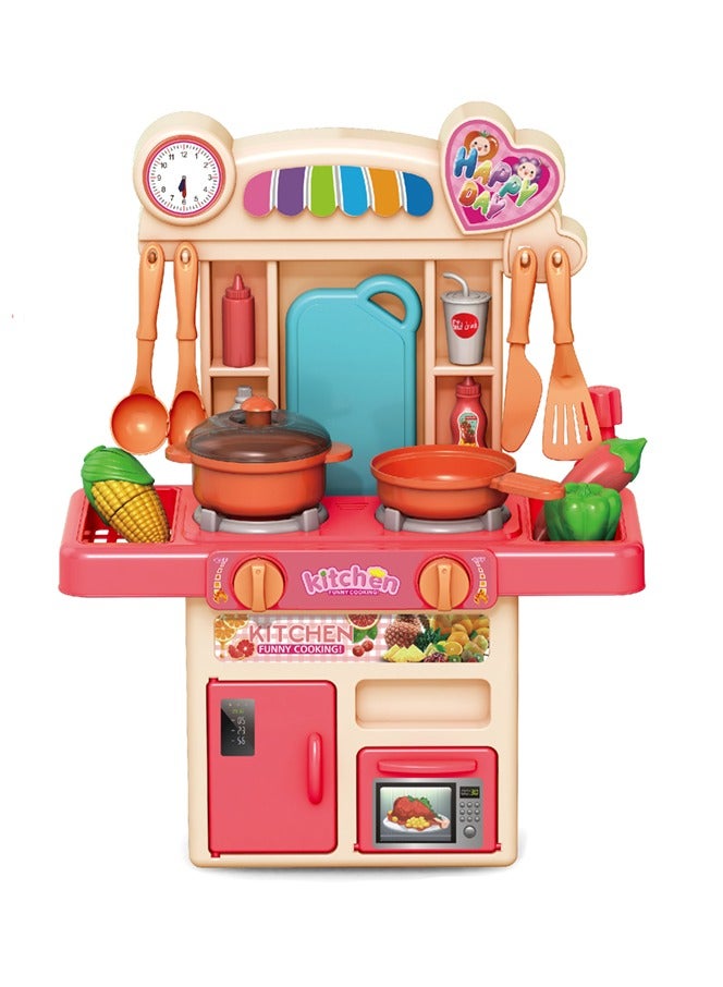 Pretend Play Kitchen Set with Sound Effects and Lights - 33 Pieces - Image 1
