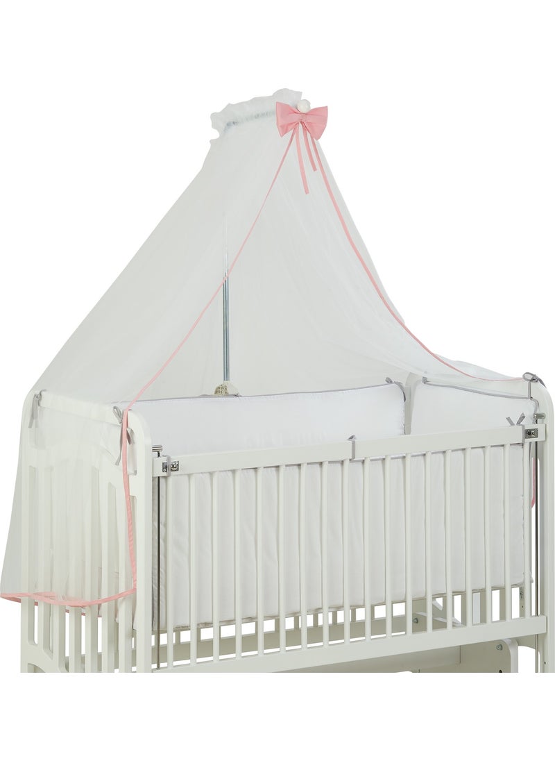 G.G - Pink Ribbed Bow Mosquito Net Set & Metal Mosquito Net Hanger - Image 1