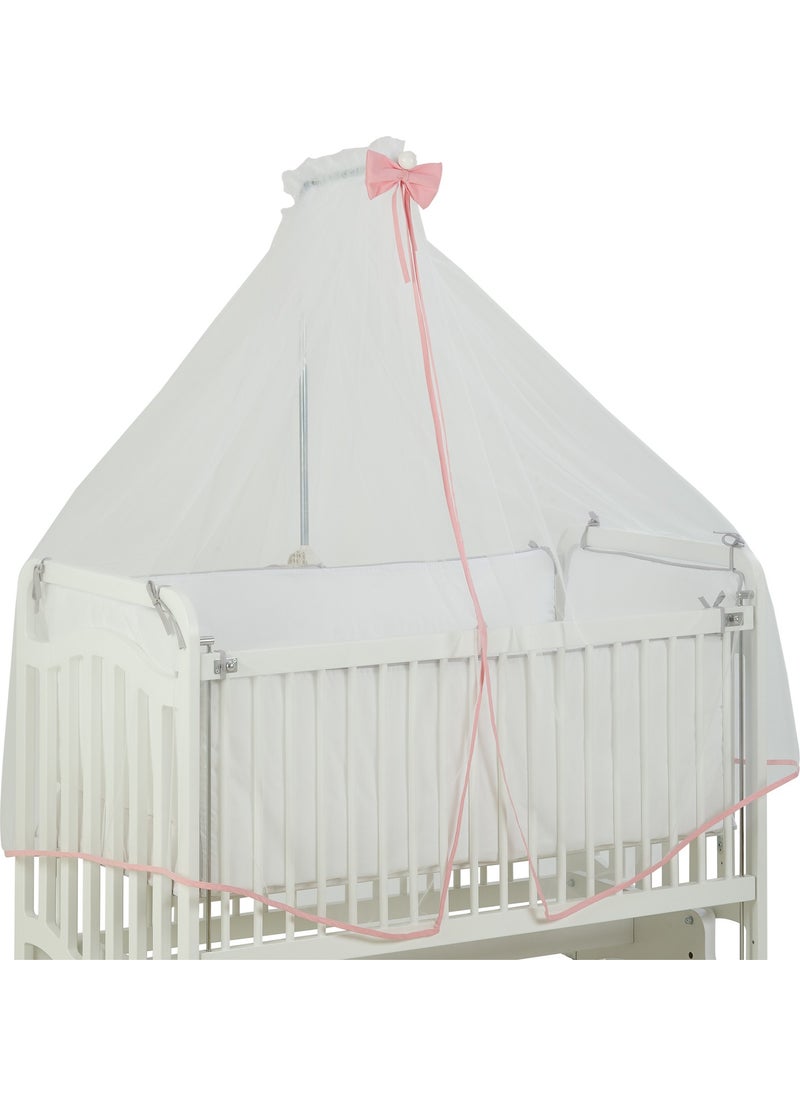 G.G - Pink Ribbed Bow Mosquito Net Set & Metal Mosquito Net Hanger - Image 1